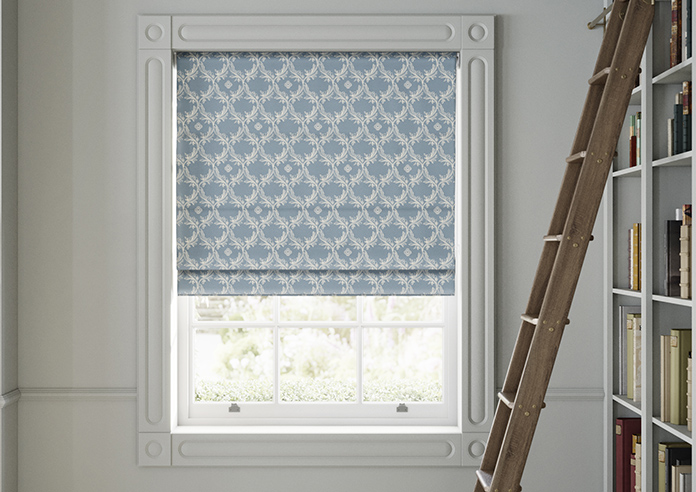 Trellis Prints, Vine and Bloom Raffs Blue - Roman Blind - Image 3